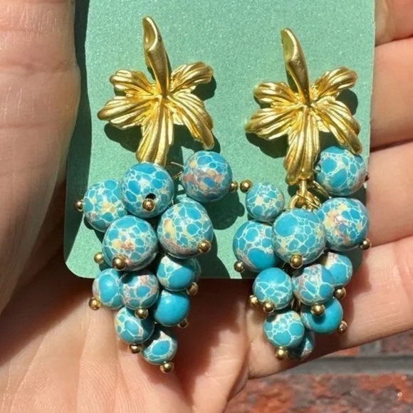 Turquoise Grape Leaf Earrings - Picture 8 of 8
